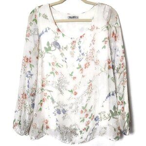 Elena Baldi Floral Silk Sheer Long Sleeve Lined Blouse Small Made In Italy
